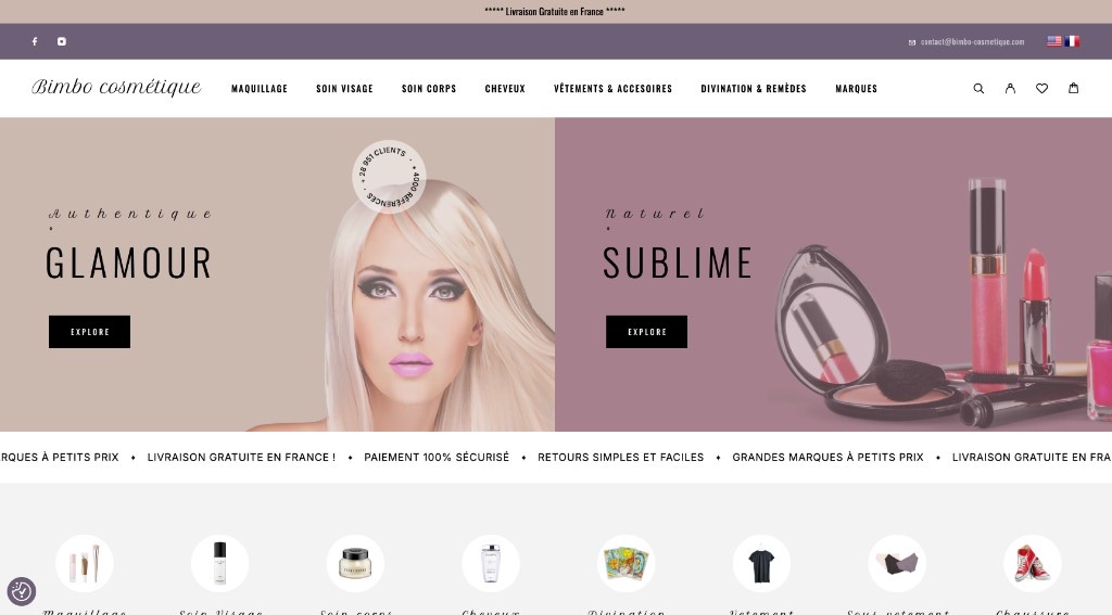 Aperçu du site Bimbo Cosmétique