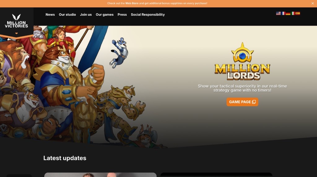 Aperçu du site Million Victories